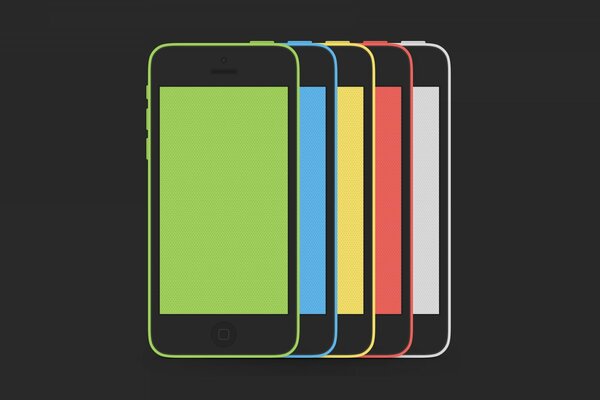 Cinco teléfonos Smartphone de diferentes colores