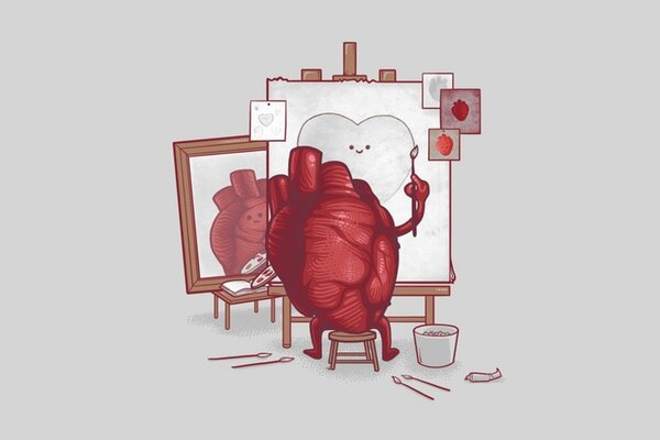 Artiste en forme de coeur peint sur toile