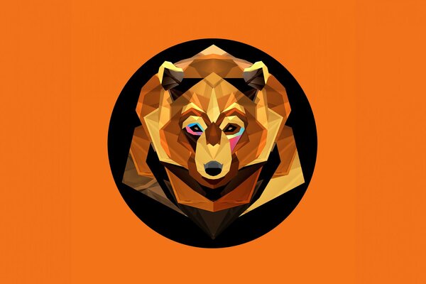 Abstraction of a bear among the orange background