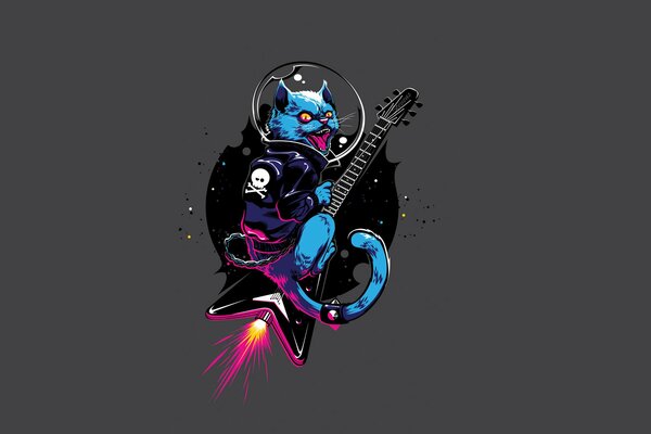 Blue cat on a jet guitar