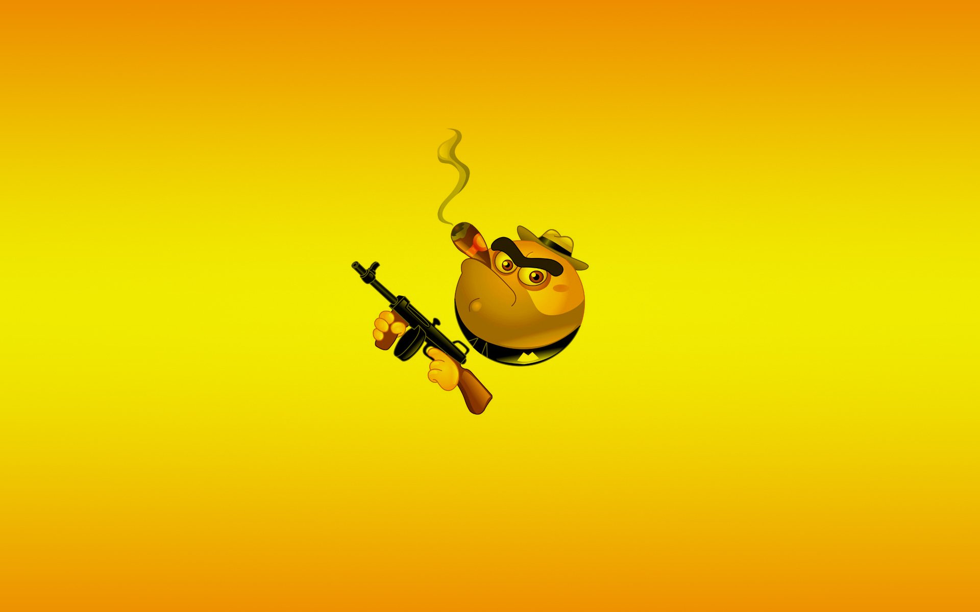 mile smile weapon yellow machine gun gangster cigar minimalism