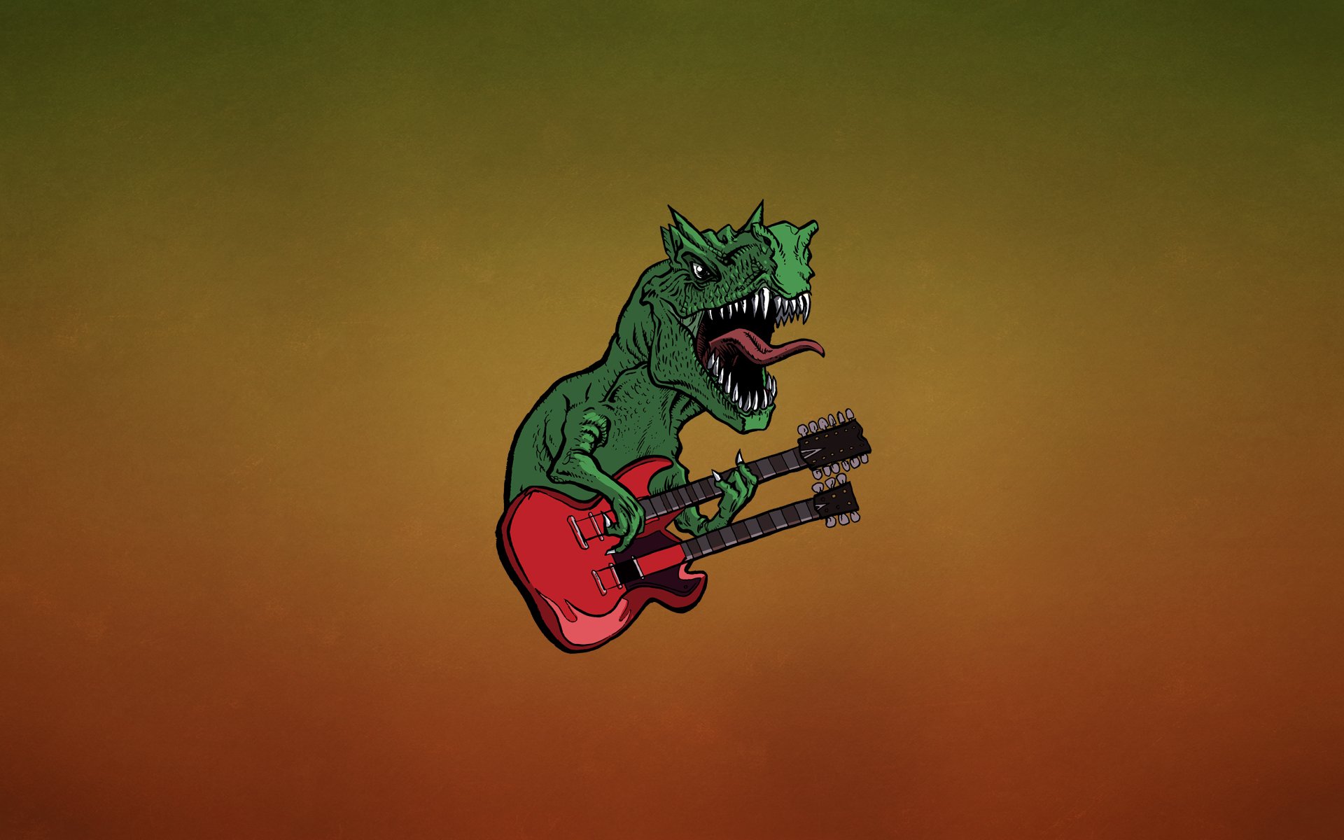 dinosaure fond sombre guitare dur vert rouge dents crocs langue lézard dino minimalisme