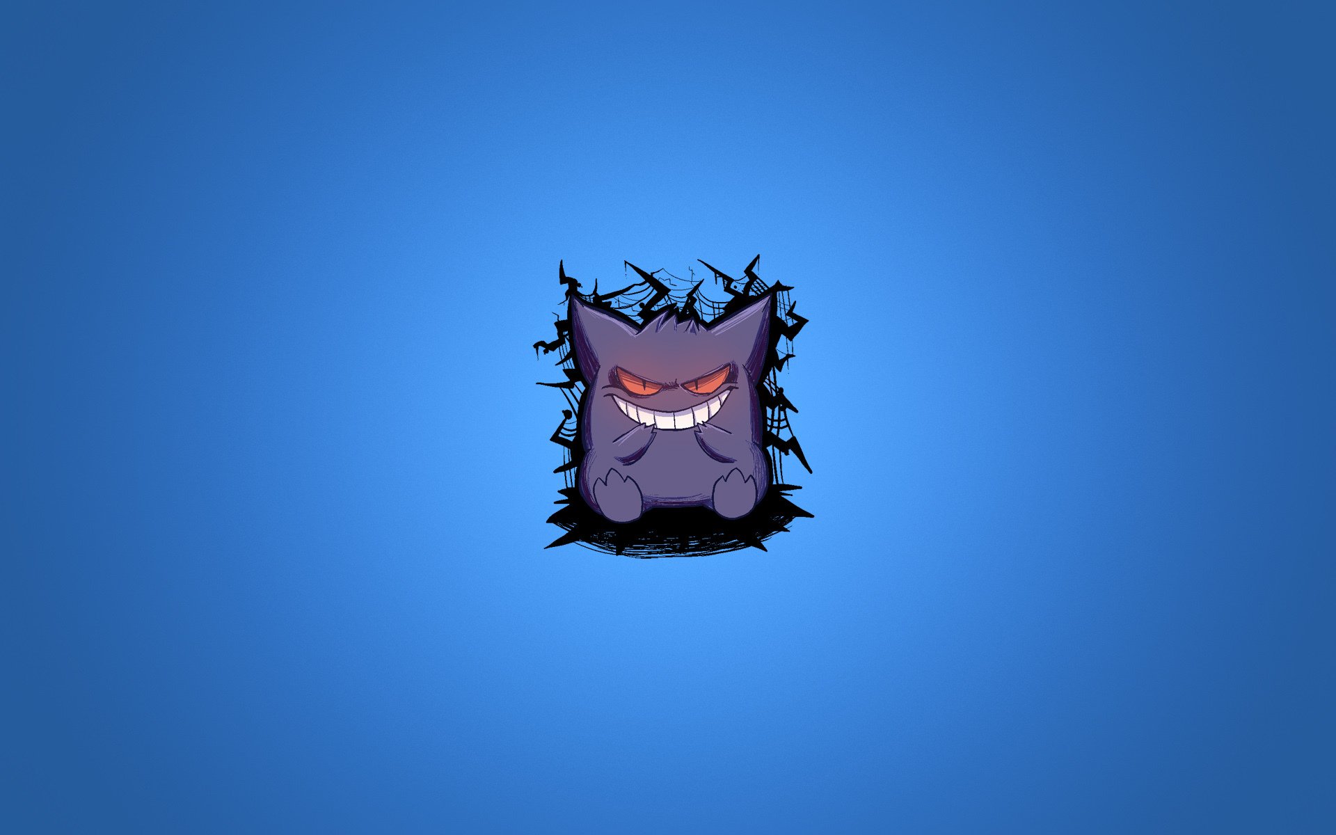 pokemon gengar fondo azul púrpura sonrisa minimalismo