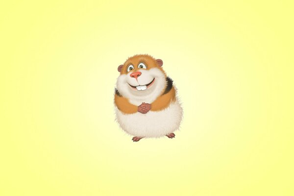 Smiling hamster on a yellow background