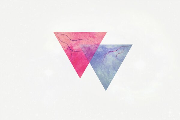 Two colored triangles with lightning bolts