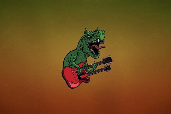 Dinosaure vert avec guitare rouge