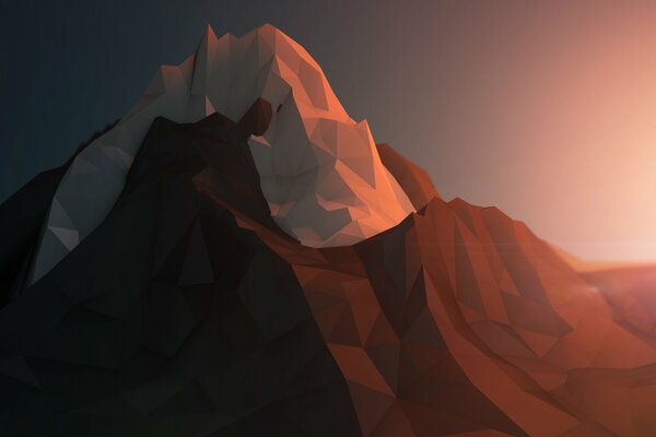 Geometric rock with snowy peaks