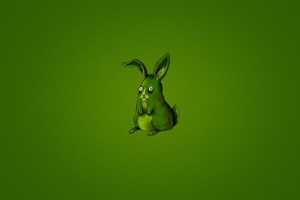 The rabbit went into a stupor on a green background