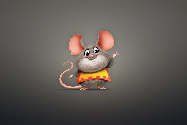 A small fat mouse on a gray background