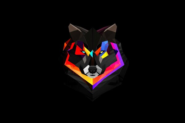 Arte vectorial geométrico con lobo de colores y caras oscuras