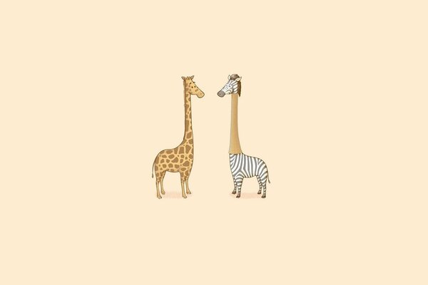 Cute zebra and giraffe with long necks