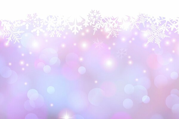 Snowflakes and glowing spots on a lilac background