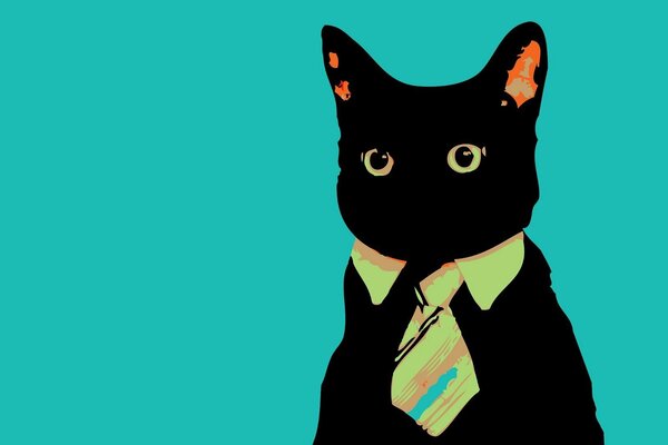 Ilustración de un gato negro con corbata