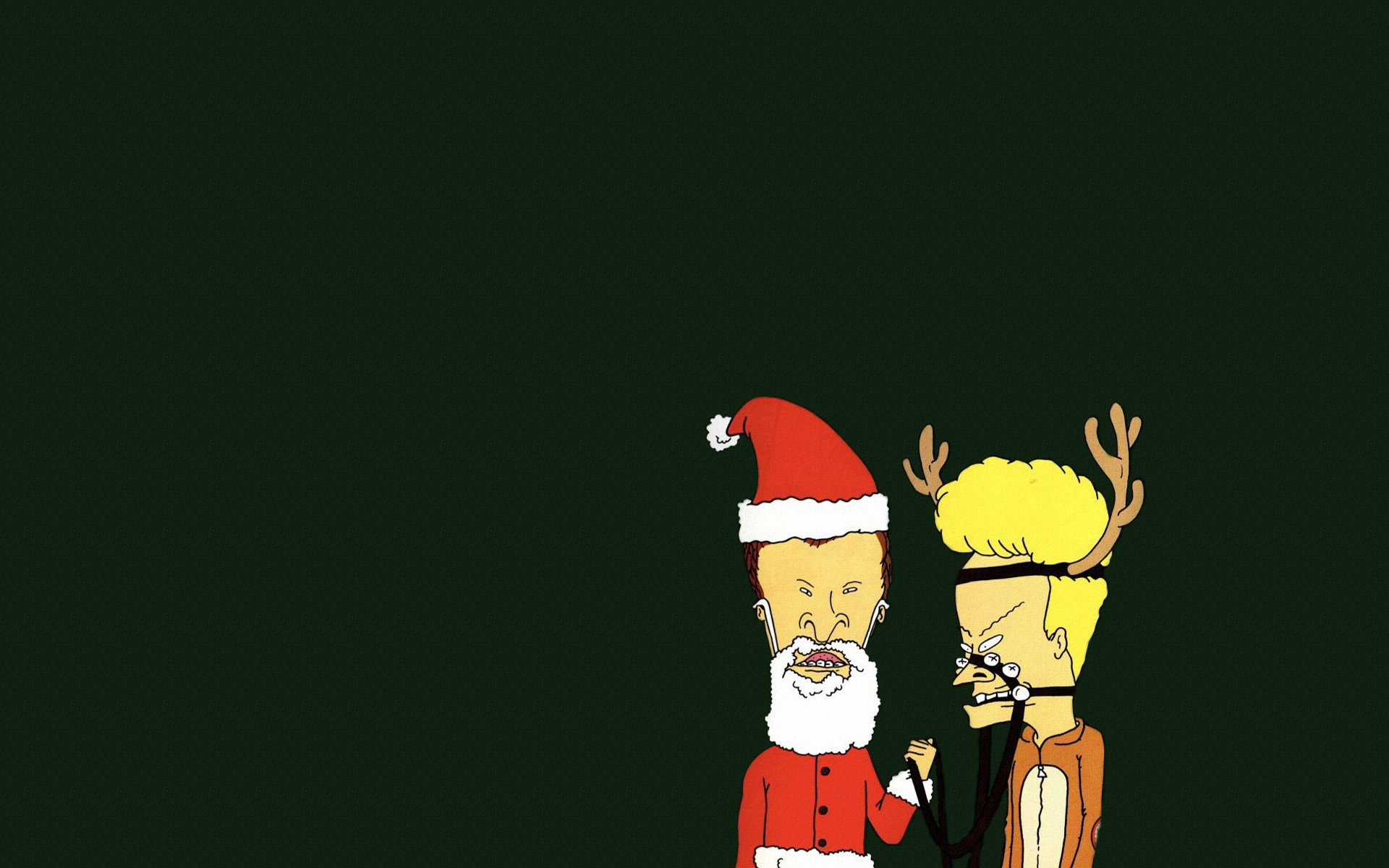 beavis e butt-head nuovo anno sfondo verde felice anno nuovo barba corna imbracatura babbo natale cervo minimalismo