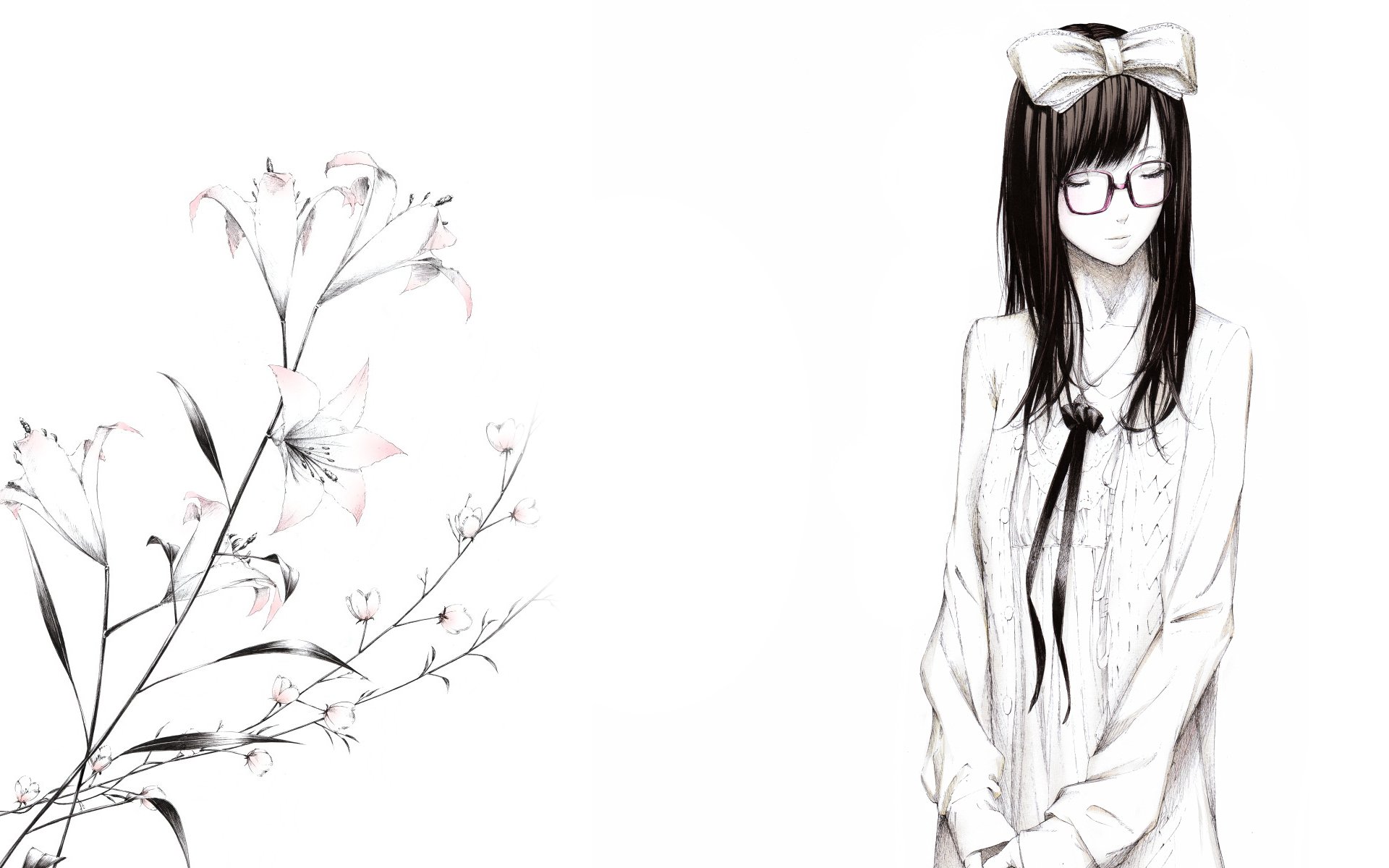 art sawasawa girl sunglasses bow flower lilies picture