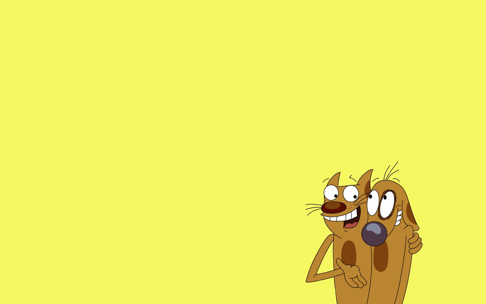 catopes catdog el gato y el perro abrazo fondo amarillo minimalismo