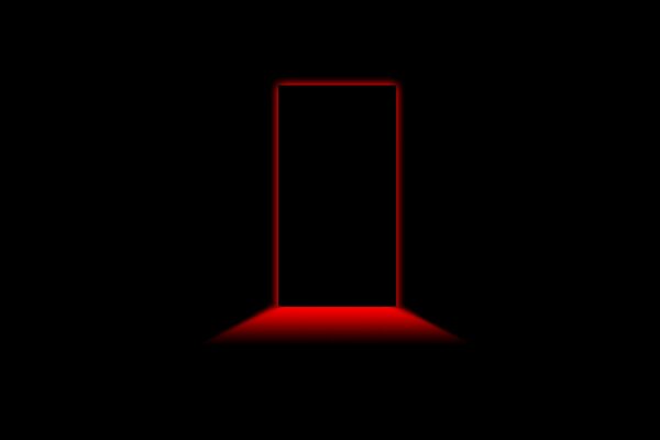 Imagen de una puerta negra sobre un fondo rojo