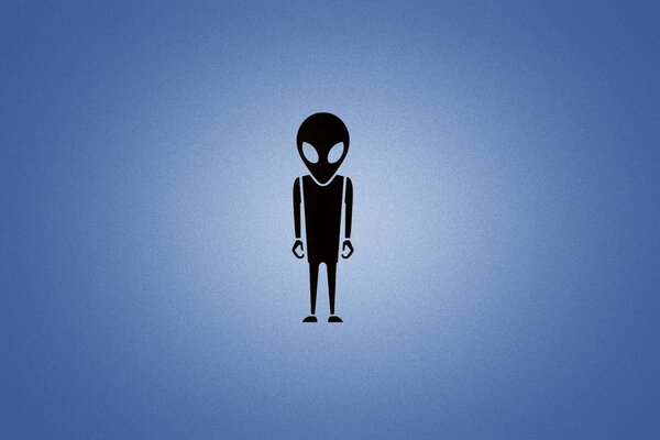 Alien negro sobre fondo azul en estilo minimalista