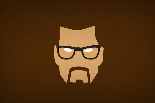 Minimalistic portrait of a man with glasses and a beard on a brown background