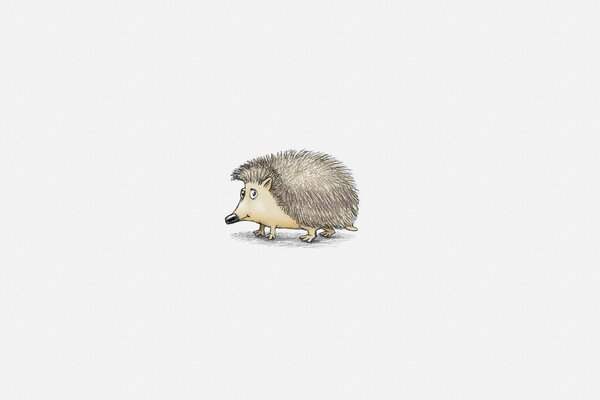 A lonely hedgehog on a white background. Minimalism paintings