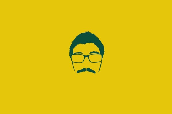 Un homme avec une moustache regarde la vie dans des lunettes jaunes