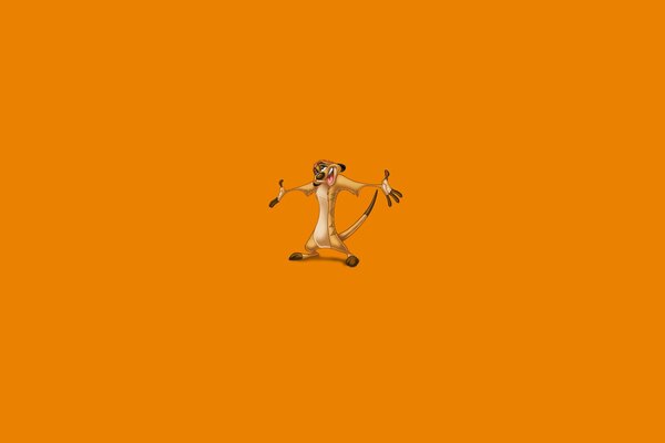 Счастливый Тимон из мультфильма на оранжевом фоне