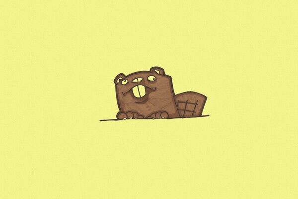 Brown beaver on a yellow background