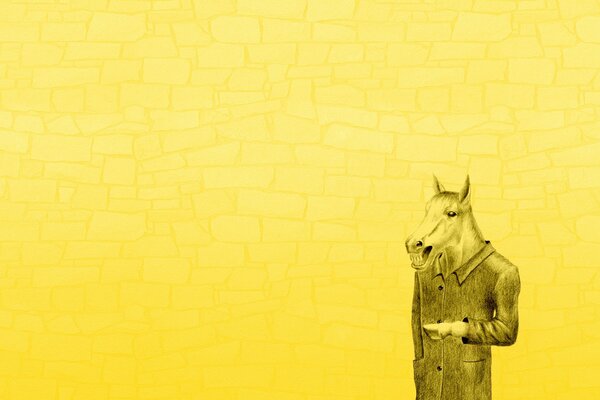 Koń w płaszczu na żółtym tle