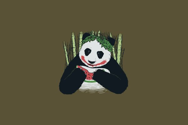 Добрая панда ест арбуз