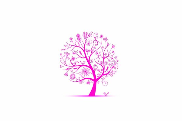 Dessin d arbre en rose avec des oiseaux