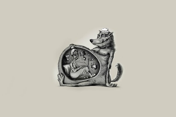 Ilustración del lobo gris de Caperucita roja