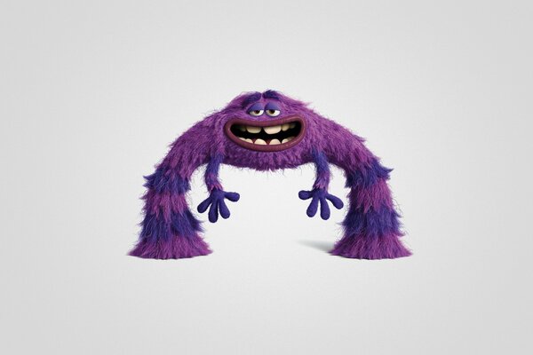 Purple furry monster holds open paws