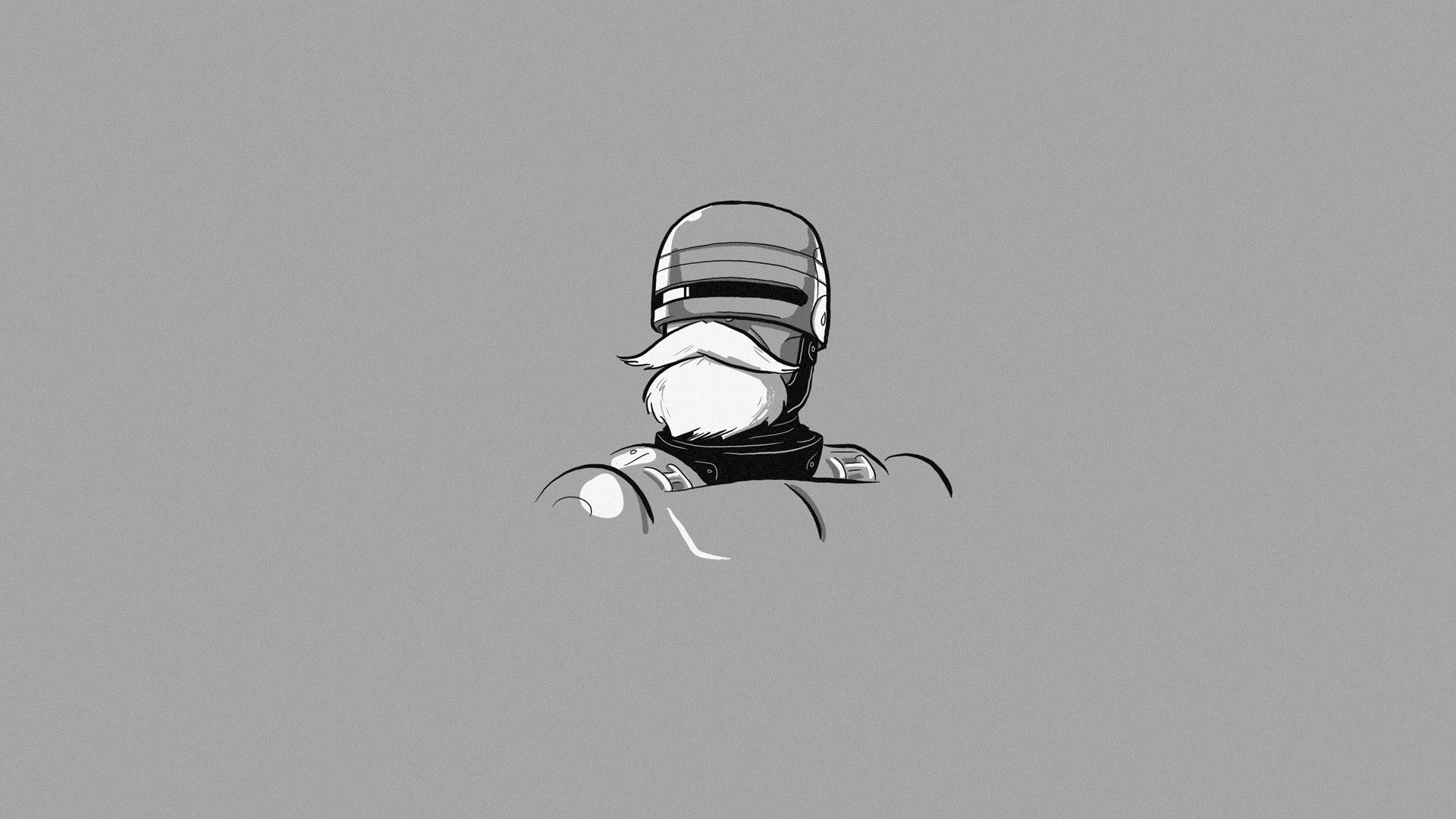 minimalism robocop robots art gray background humor