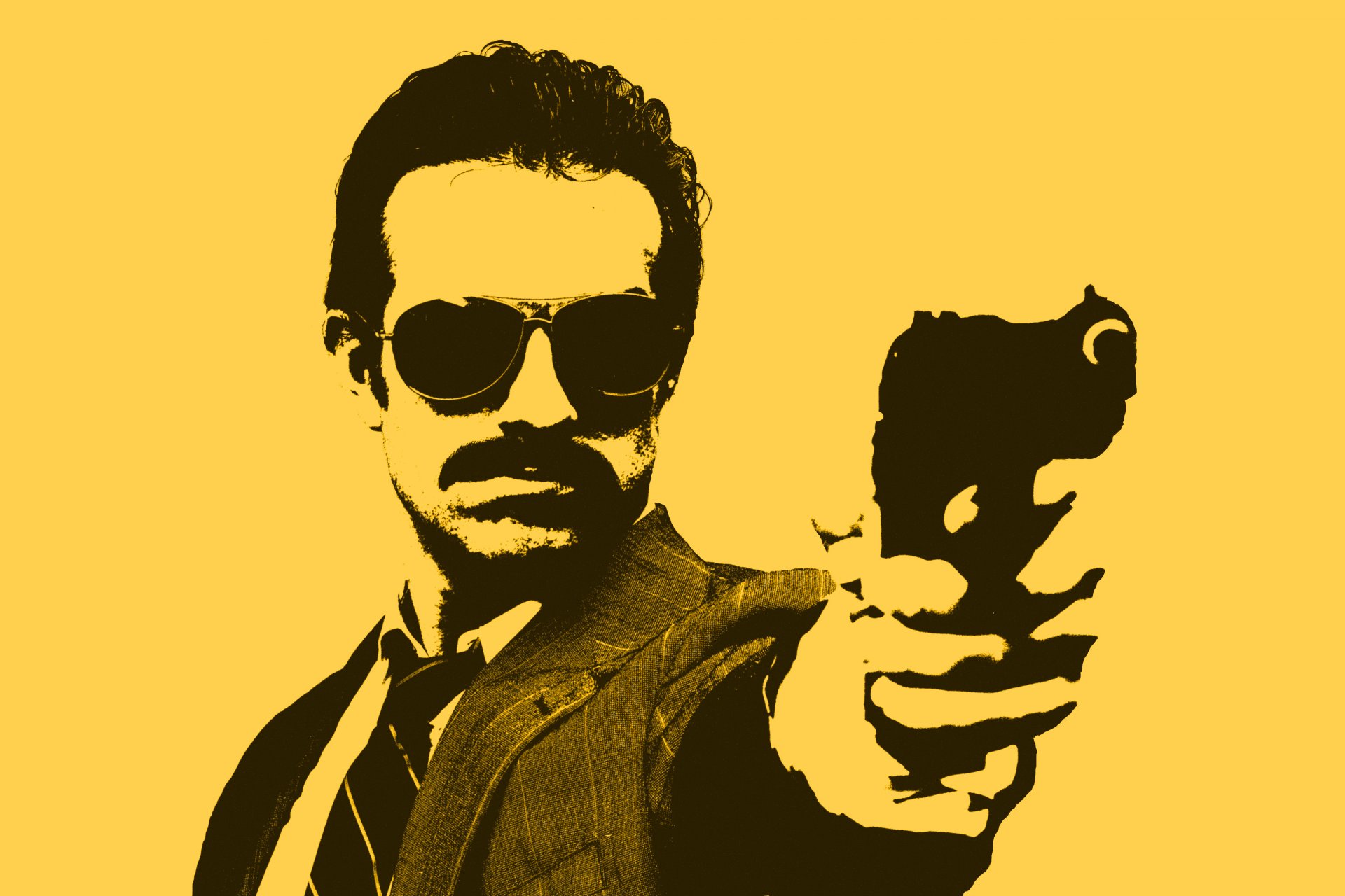 minimalism cop detective gun glasses man yellow drawing policeman