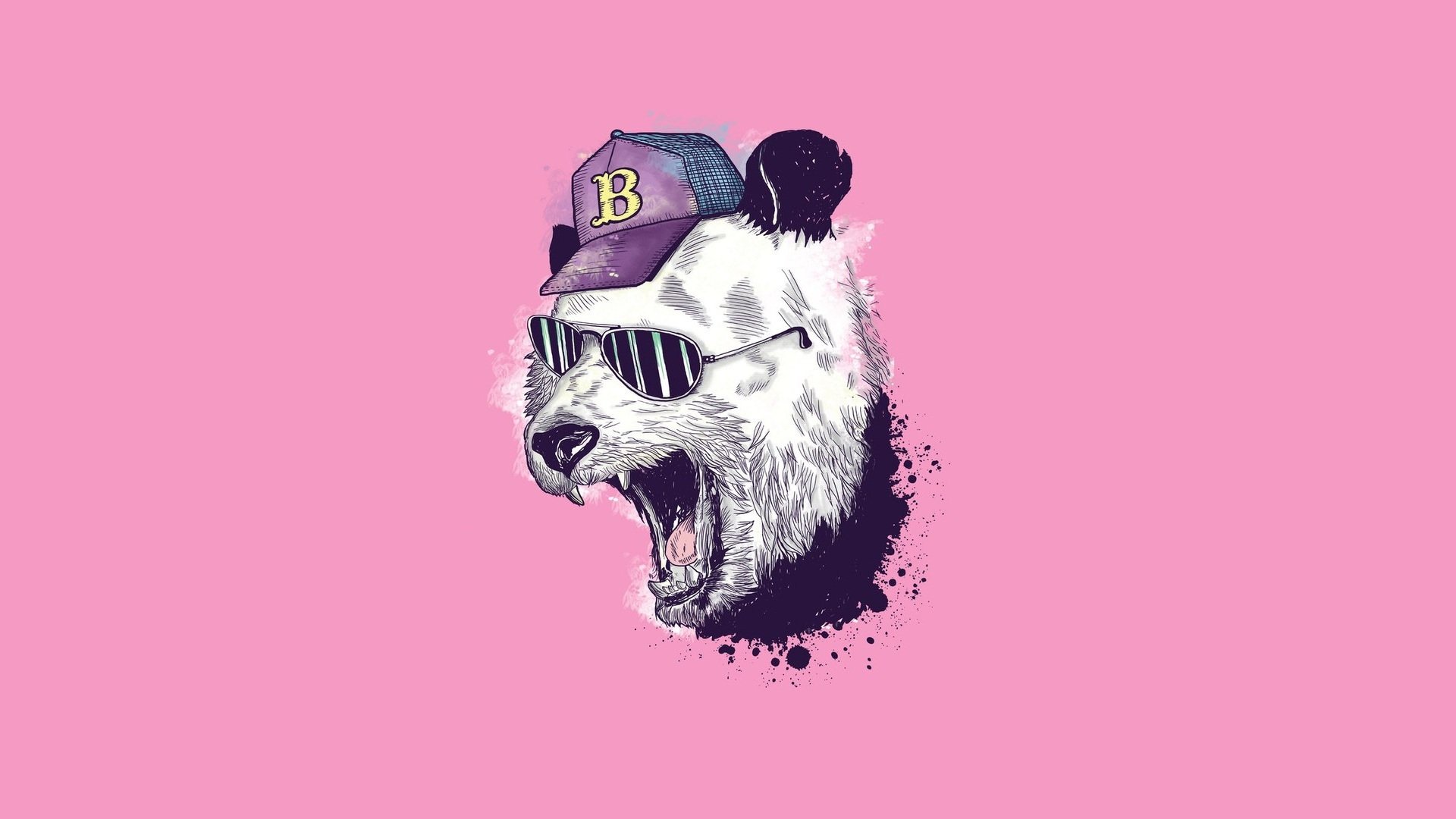 minimalisme rose panda lunettes casquette de baseball bouche humour