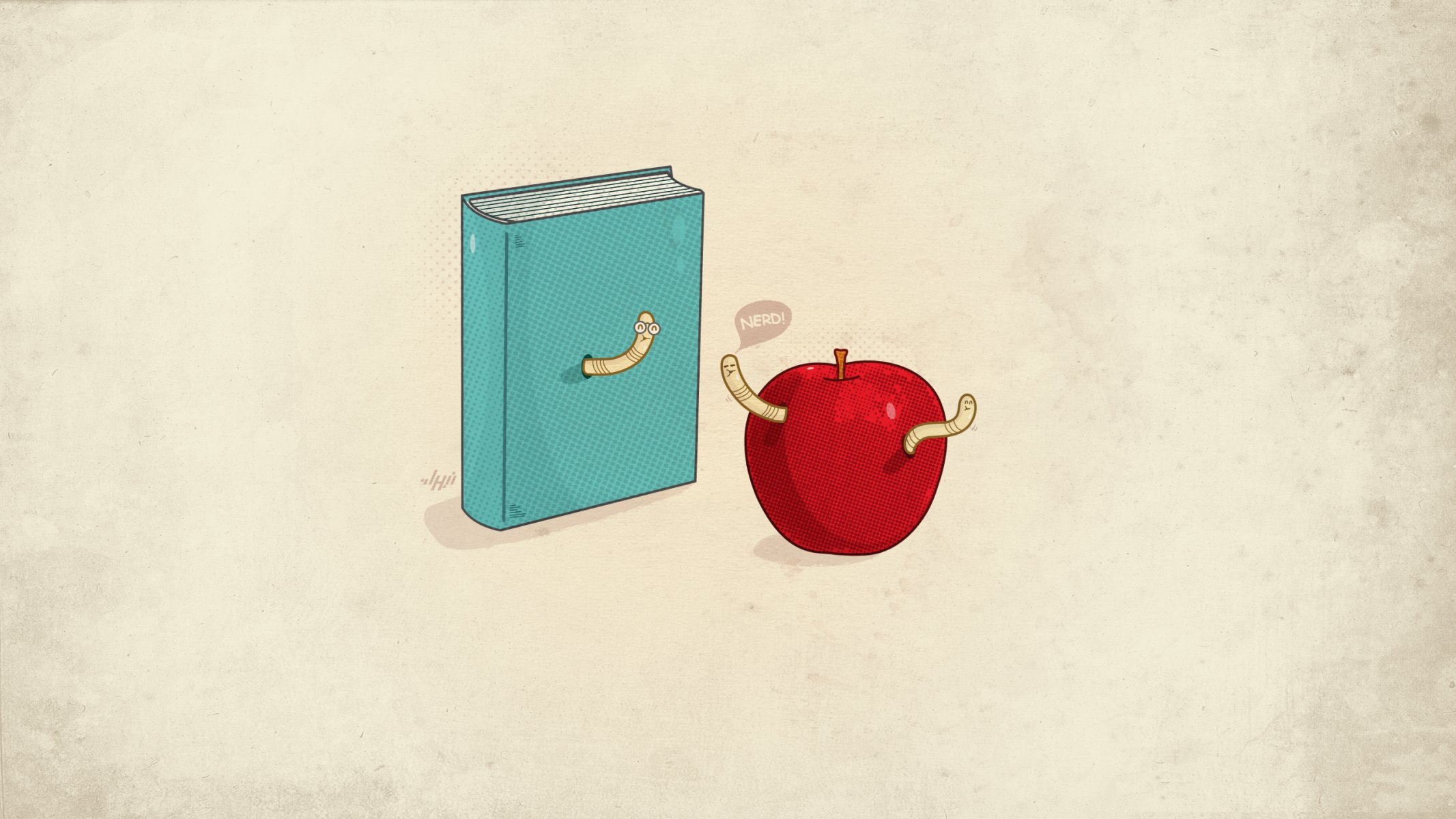 minimalismo libro manzana gusanos