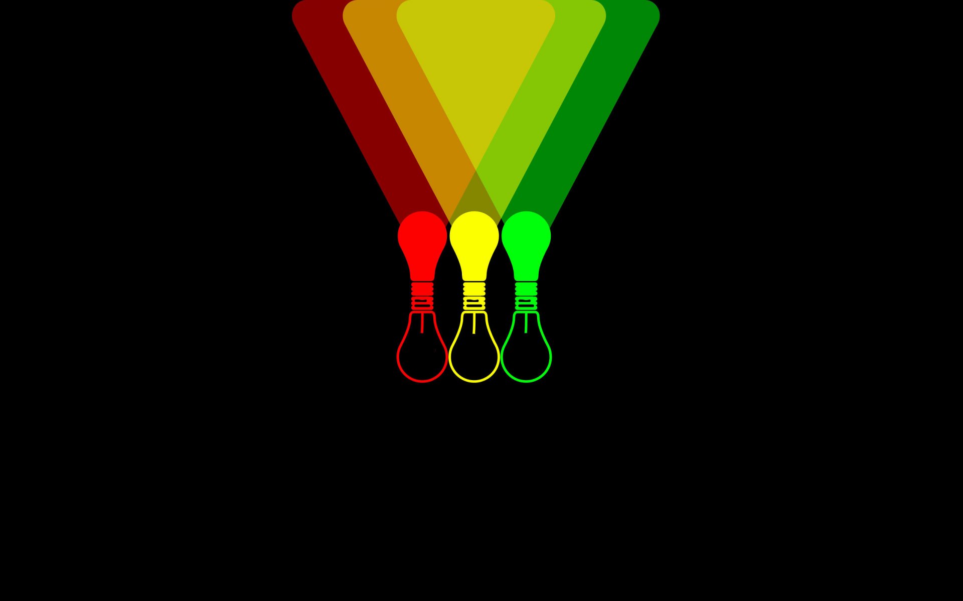 light bulb light bulbs red yellow green colors background black light shine minimalism wallpaper