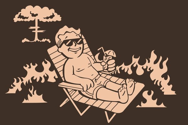 Mann auf einem Liegestuhl neben dem Feuer