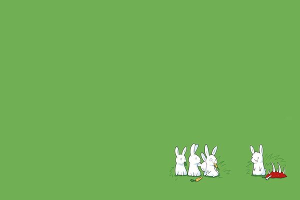 Biały królik kanibal na zielonym tle