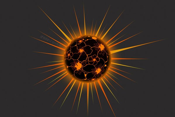 Planeta con radiación naranja sobre fondo negro