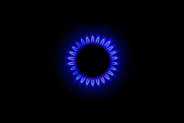 Gas stove fire on a black background