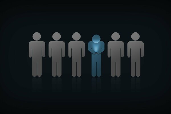 On a black background there are 5 gray men and 1 man highlighted in blue