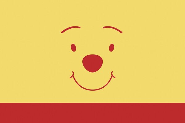 Faccia di Winnie the Pooh su sfondo giallo e rosso