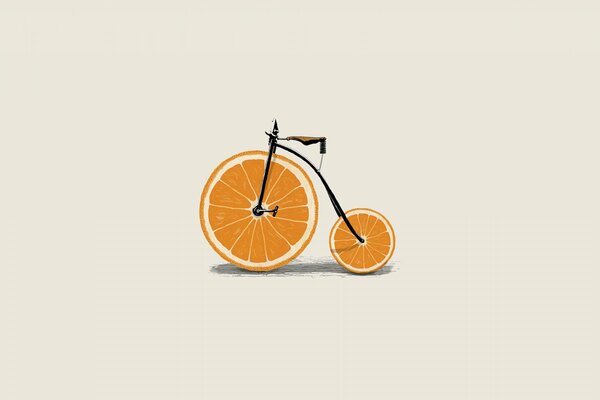 Апельсин велосипед, рисунок минимализм