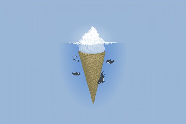 Illustration d un iceberg de crème glacée sur fond bleu