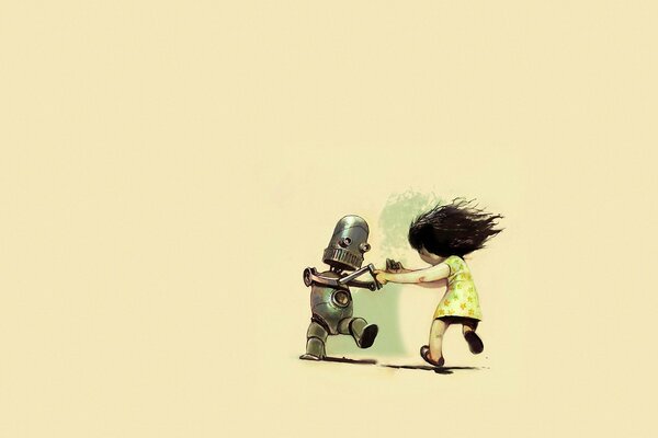 A girl and a robot dance