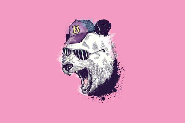 Panda con gorra y gafas en rosa