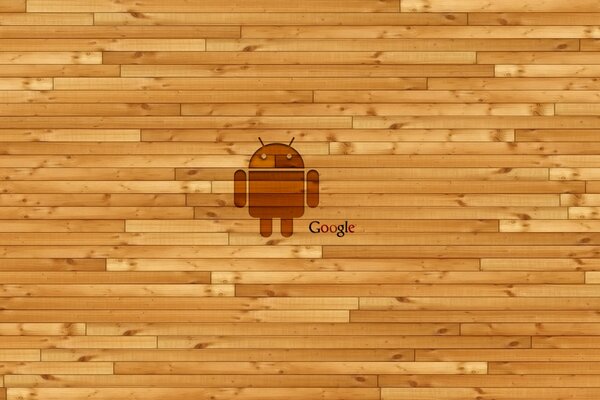 Logo Android na drewnianym tle