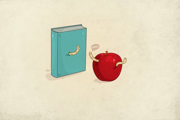 Fondo minimalista con libro y manzana