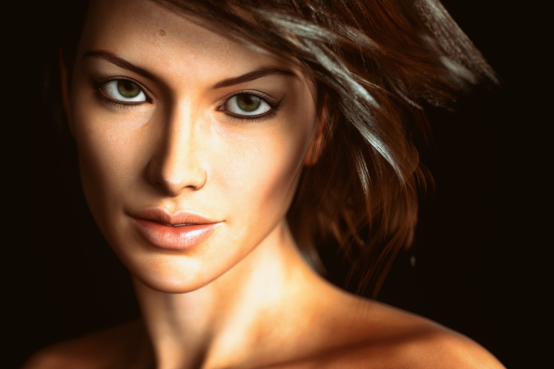 ragazza sguardo rendering bellezza viso